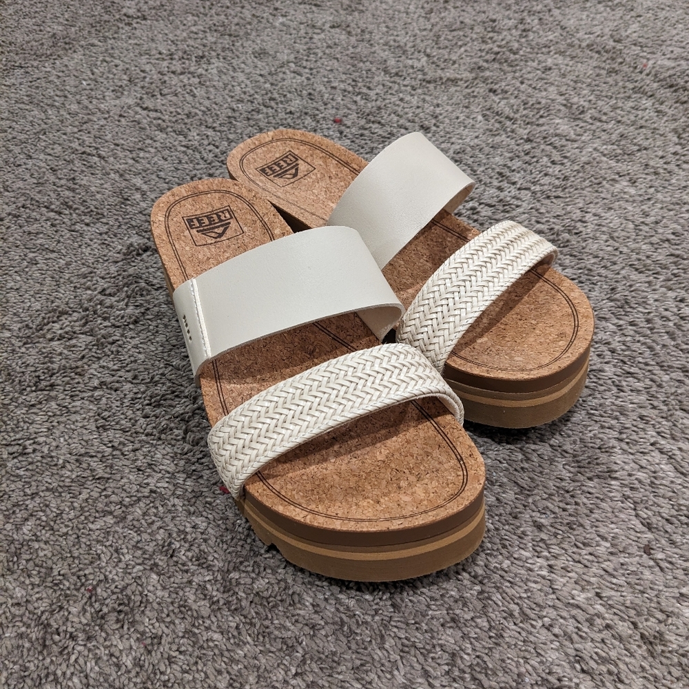 REEF cork platform sandals, white straps